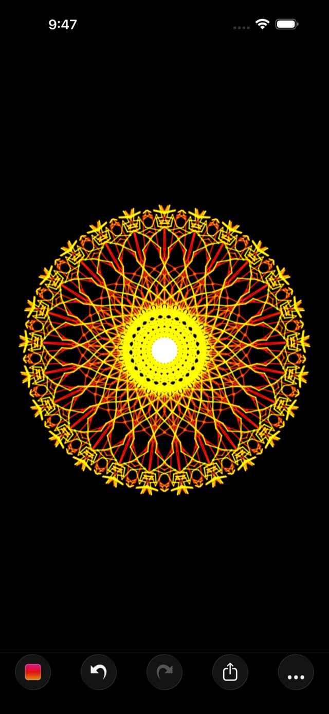 A radial burst of mirrored strokes forming a symmetrical bloom.